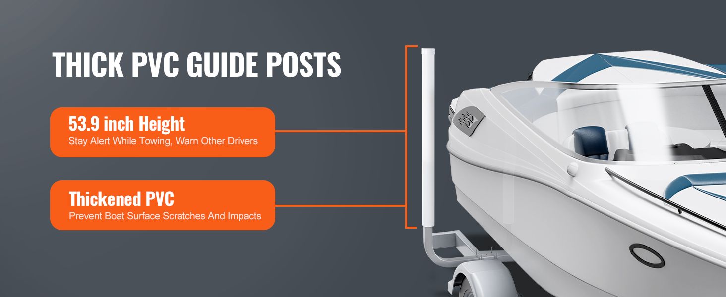 VEVOR marine trailer guide with thick pvc posts and 53.9-inch height for boat scratch prevention and towing safety.