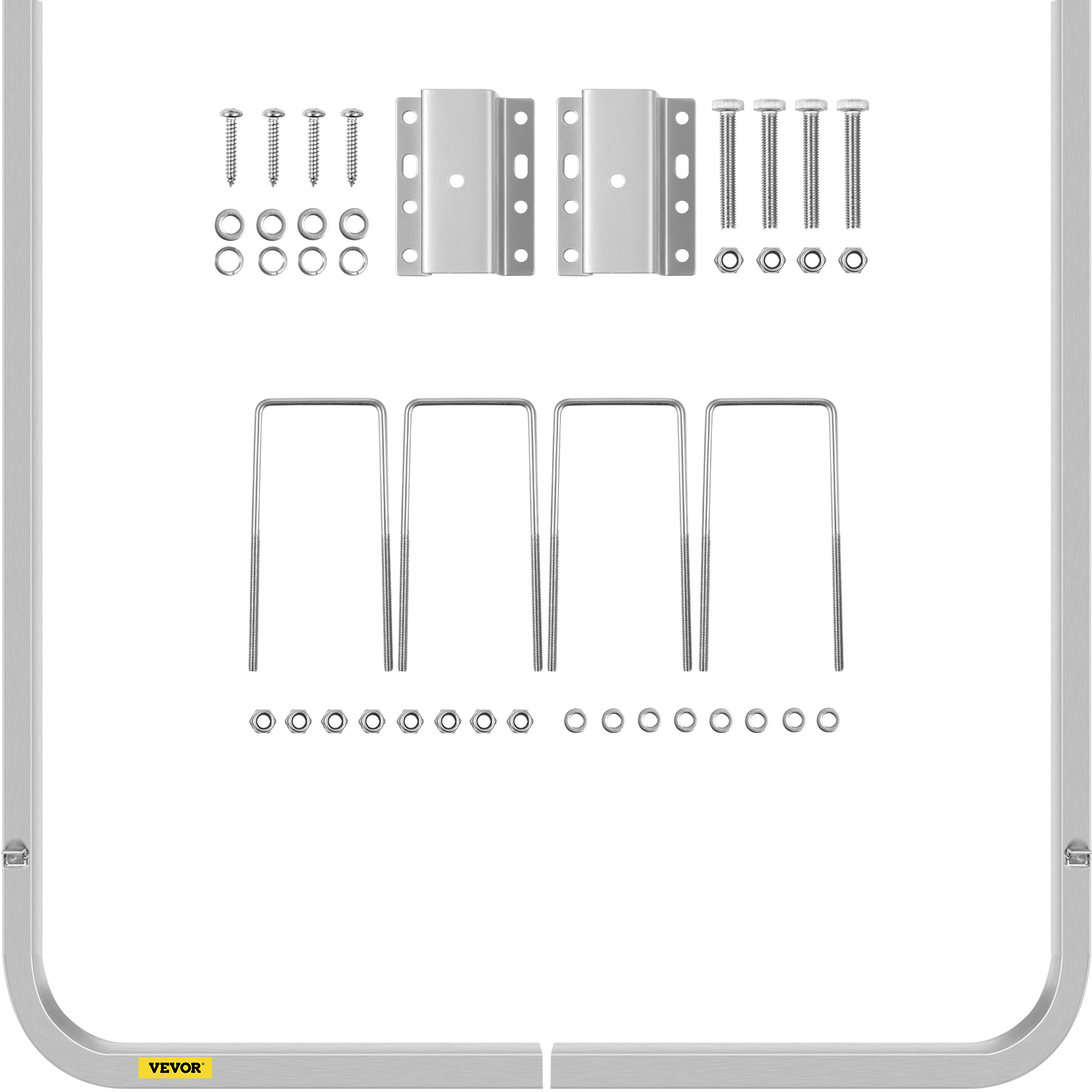 VEVOR boat trailer guide-ons, complete installation kit with bolts, brackets, and u-bolts.