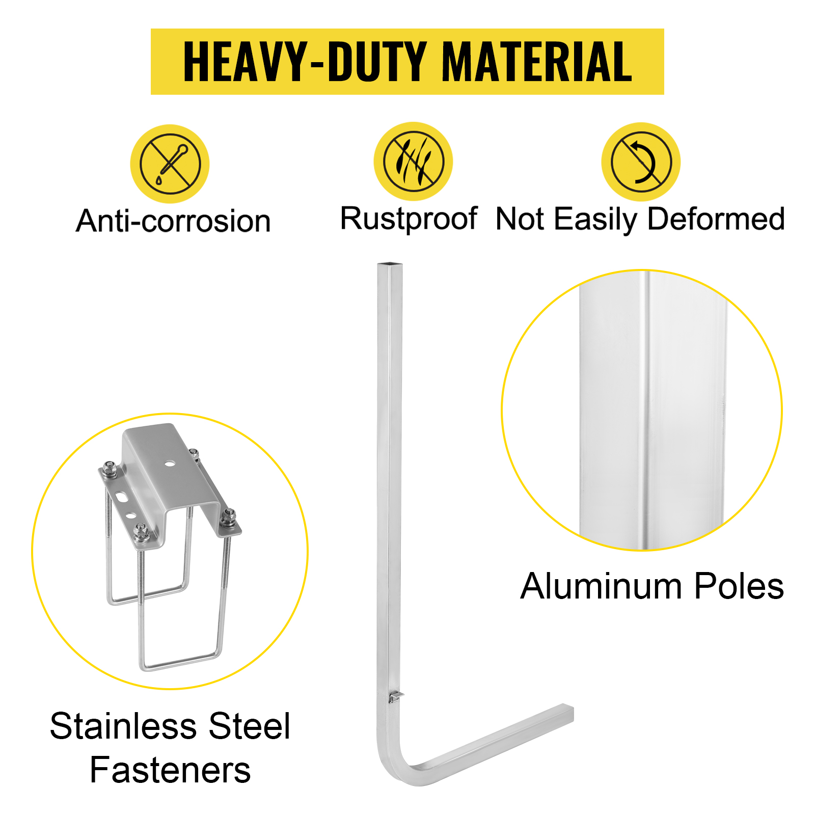 VEVOR boat trailer guide-ons with aluminum poles, stainless steel fasteners, and heavy-duty material.