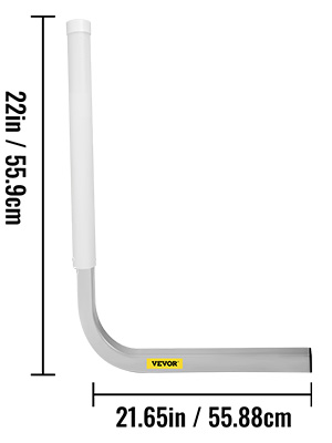 VEVOR boat trailer guide-ons with white tubing, measuring 22in/55.9cm tall and 21.65in/55.88cm wide.
