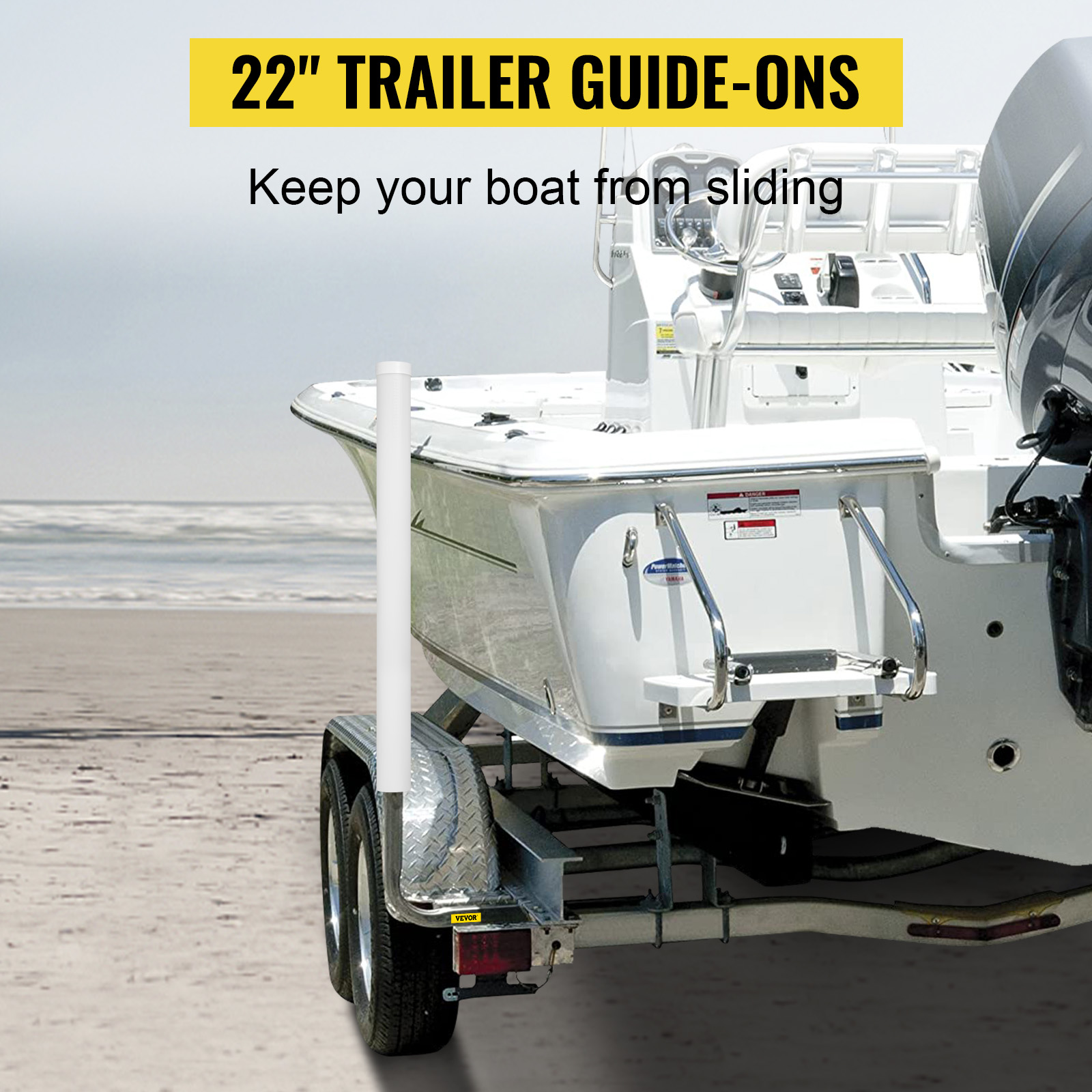 VEVOR boat trailer guide-ons: 22" white guide-ons keep your boat stable on the beach.