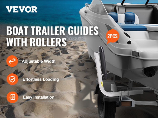 VEVOR marine trailer guides with rollers, adjustable width, effortless loading, easy installation.