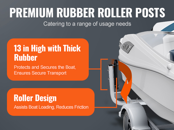 VEVOR marine trailer guides with premium rubber roller posts for secure and flexible boat loading.