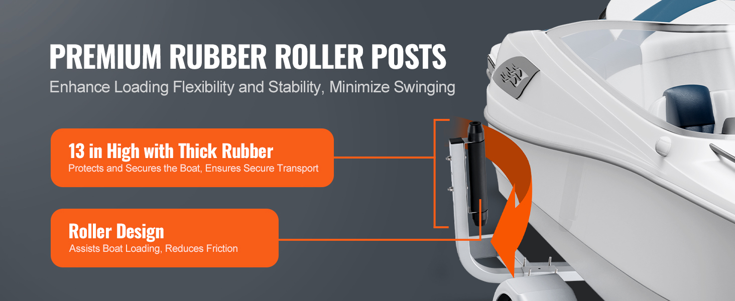 VEVOR marine trailer guides with premium rubber roller posts for secure and flexible boat loading.