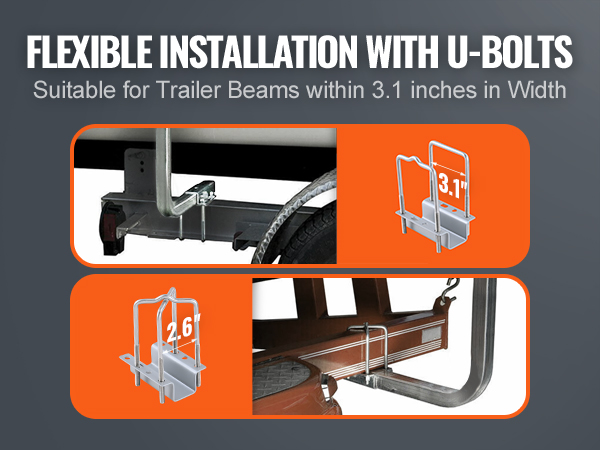 flexible installation with u-bolts for trailer beams. VEVOR marine trailer assistant.