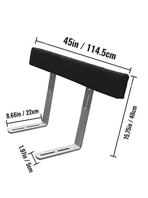 dimensions of VEVOR boat trailer guide-ons: 45in/114.5cm by 8.66in/22cm by 15.75in/40cm.