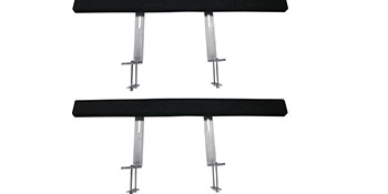 pair of VEVOR boat trailer guide-ons with adjustable brackets and cushioned rollers, black and metallic color.