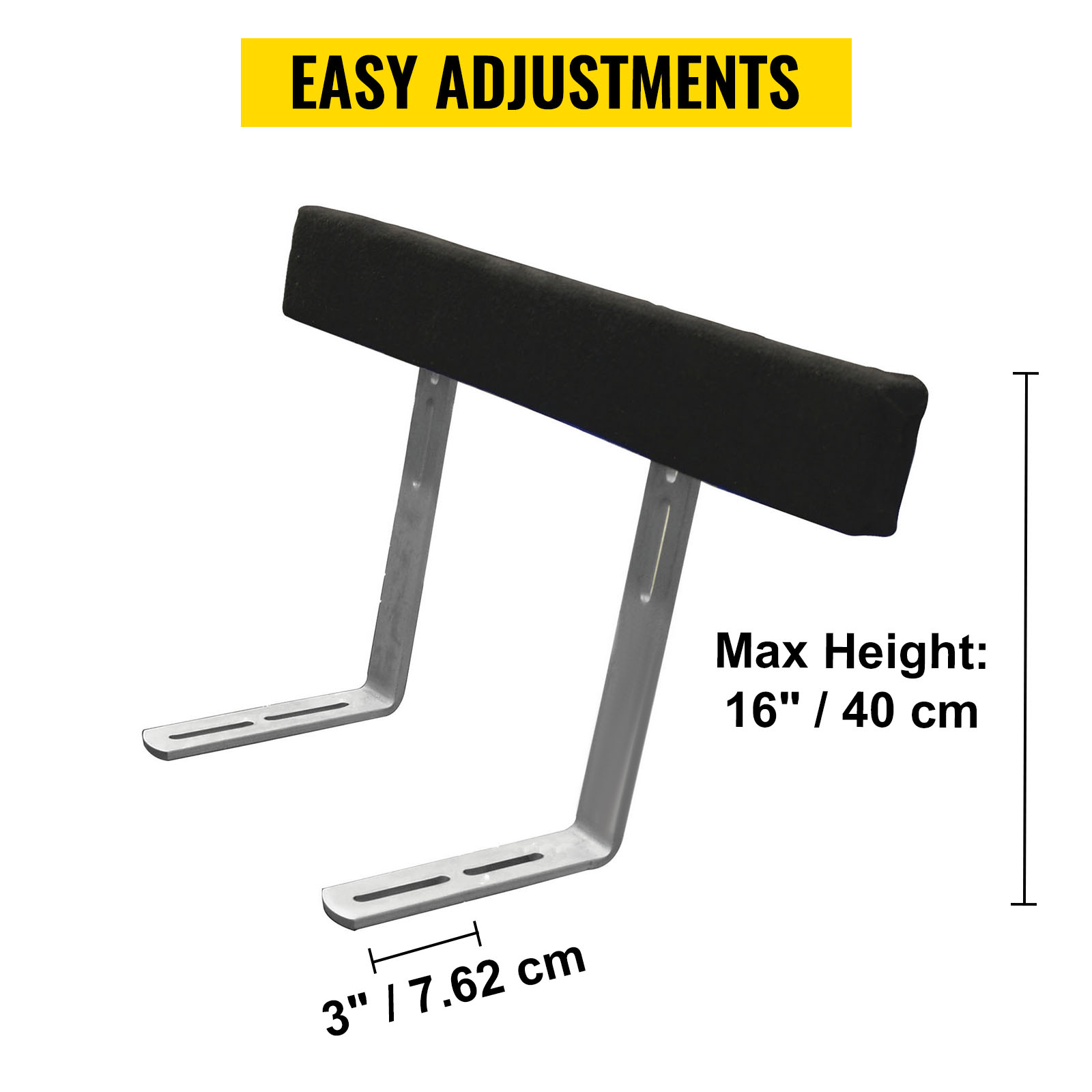 VEVOR boat trailer guide-ons adjustable mounts with max height of 16 inches and width of 3 inches.