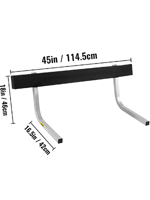 VEVOR boat trailer guide-ons with dimensions: 45in/114.5cm width, 18in/46cm height, and 16.5in/42cm depth.