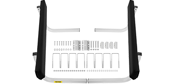 VEVOR boat trailer guide-ons with padded supports, metal brackets, and installation hardware laid out neatly.
