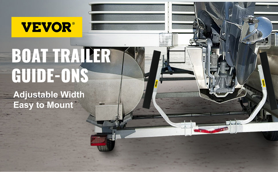 VEVOR boat trailer guide-ons with adjustable width and easy mounting, showcasing rear view of boat.