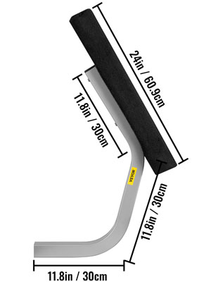 VEVOR boat trailer guide with measurements: 24in, 11.8in x3 dimensions, 11.8in base width