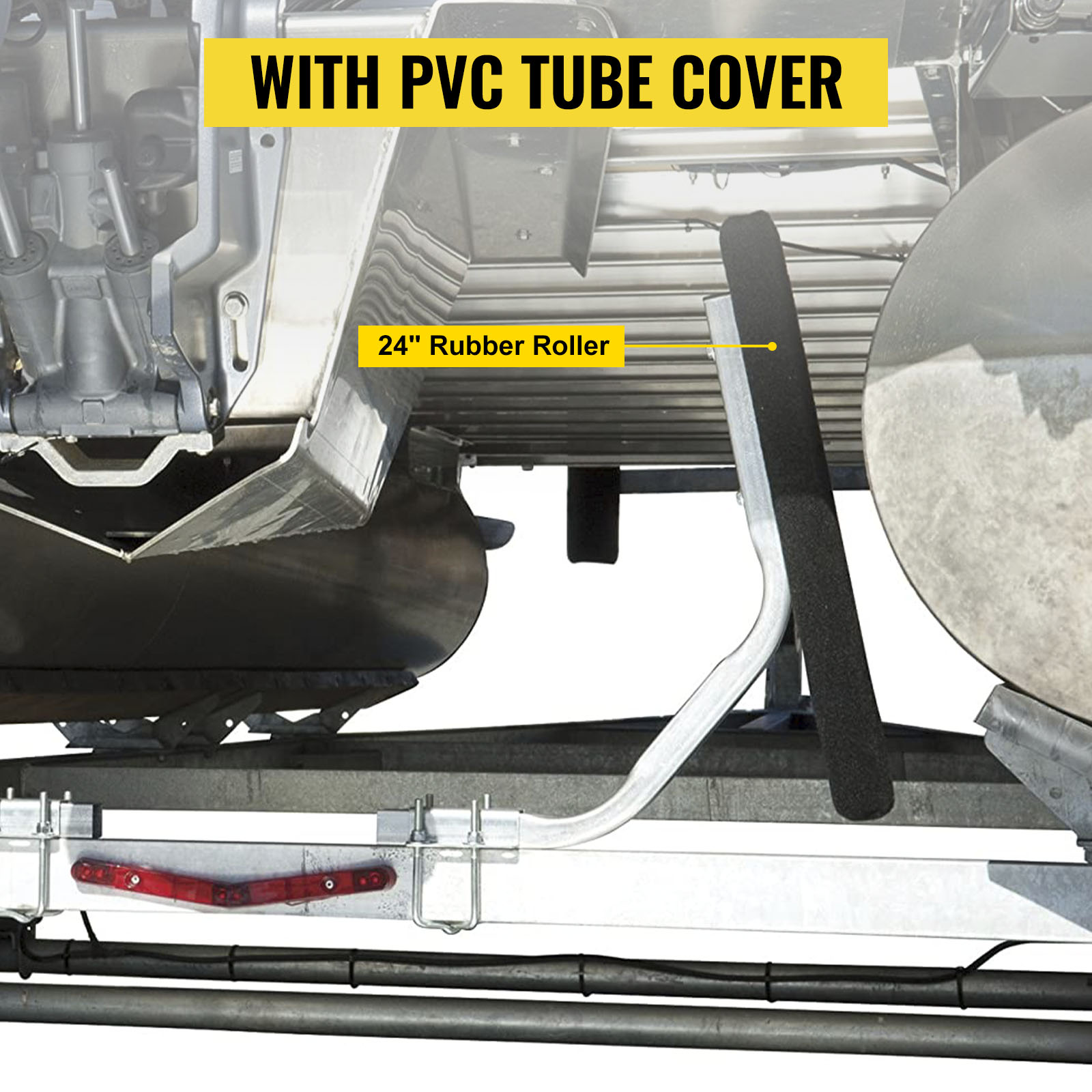VEVOR boat trailer guide with pvc tube cover and 24" rubber roller for secure loading.