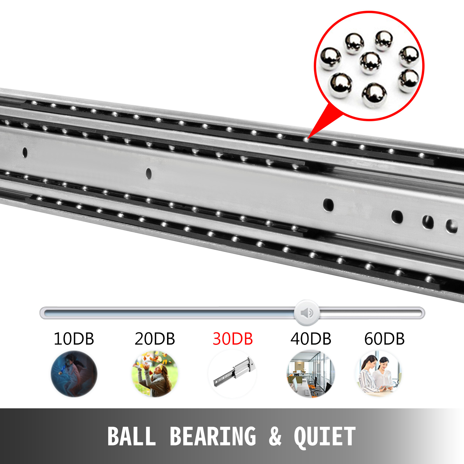 VEVOR heavy duty drawer slides with ball bearing mechanism for quiet operation.