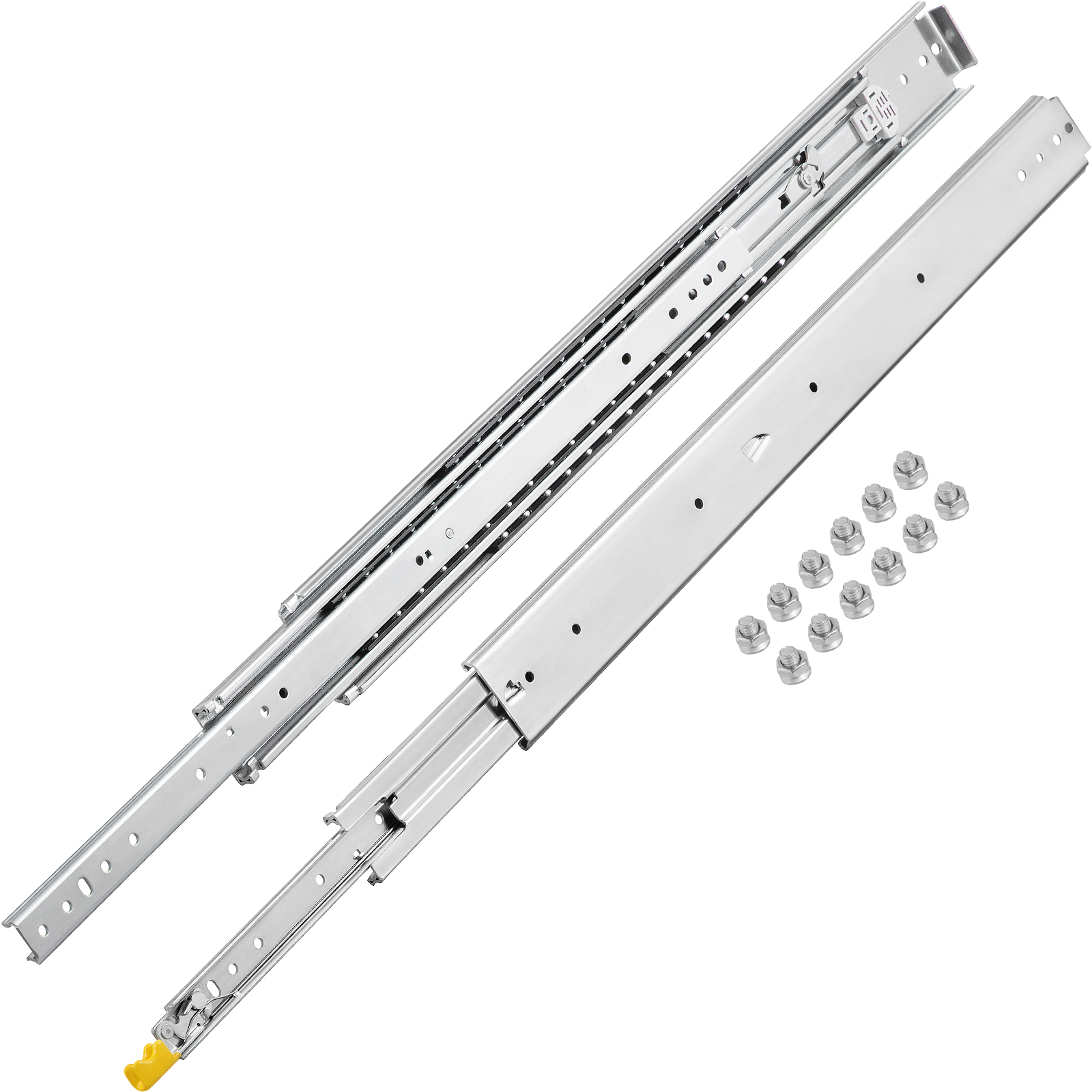 VEVOR heavy duty drawer slides with screws on white background.