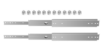 two silver VEVOR drawer slides with screws above, arranged in a row.