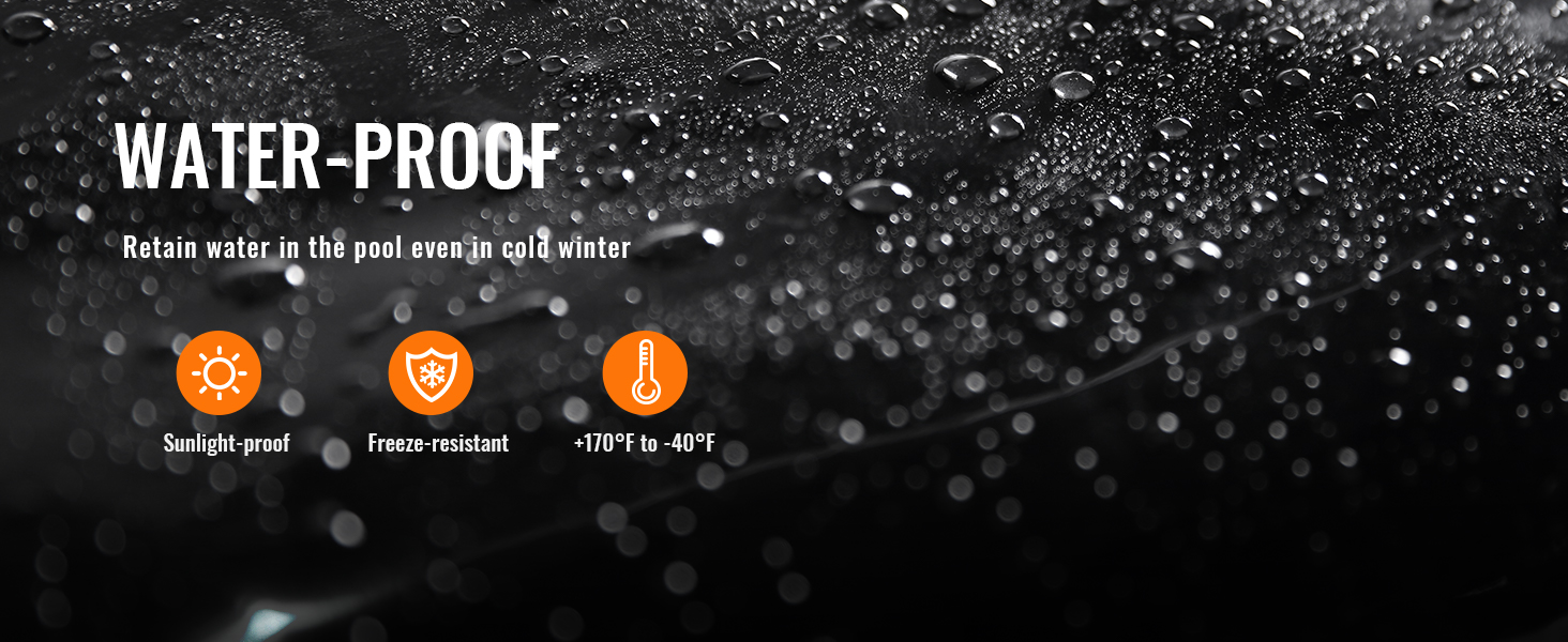 Ūdensizturīgs VEVOR dīķa oderējums, UV staru izturīgs, salizturīgs, izturīgs temperatūrā no +70°F līdz -40°F.