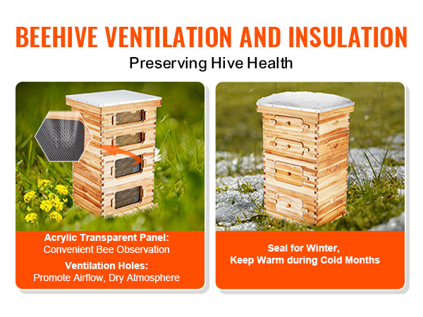 VEVOR bee hive kit with acrylic panel for bee observation and sealed for winter insulation.