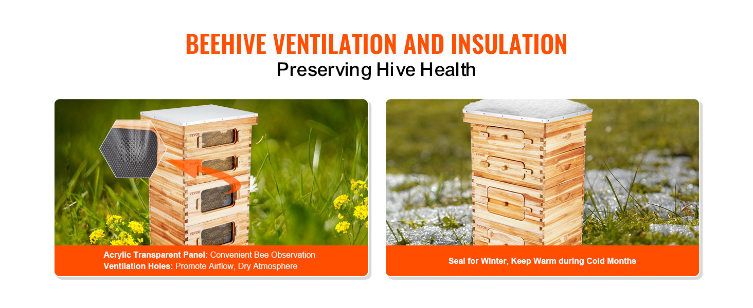 VEVOR bee hive kit with acrylic panel for bee observation and sealed for winter insulation.