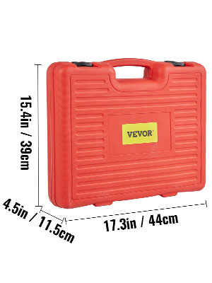red VEVOR pull and press sleeve kit case with dimensions: 15.4 x 17.3 x 4.5 inches.