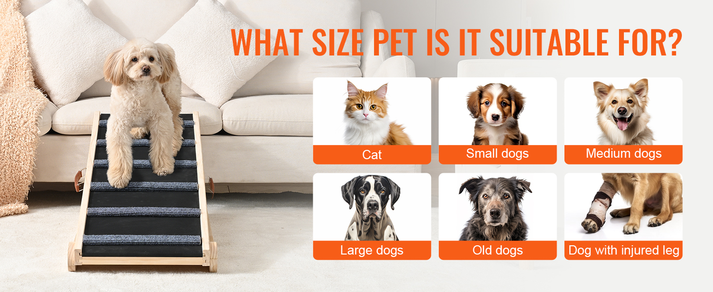 VEVOR dog ramp suitable for cats, small, medium, large, old dogs, and dogs with injured legs.