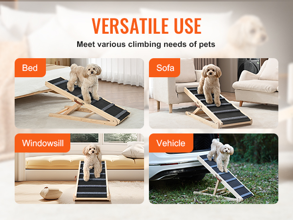 VEVOR dog ramp for bed, sofa, windowsill, and vehicle in versatile use scenarios.