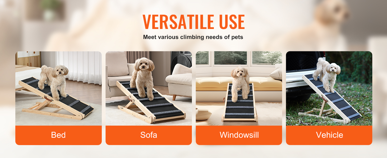 VEVOR dog ramp for bed, sofa, windowsill, and vehicle in versatile use scenarios.