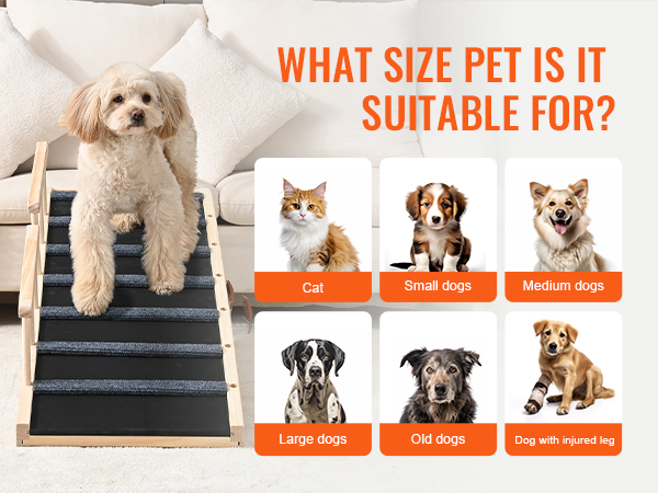 VEVOR dog ramp for cats, small dogs, medium dogs, large dogs, old dogs, and dogs with injured legs.