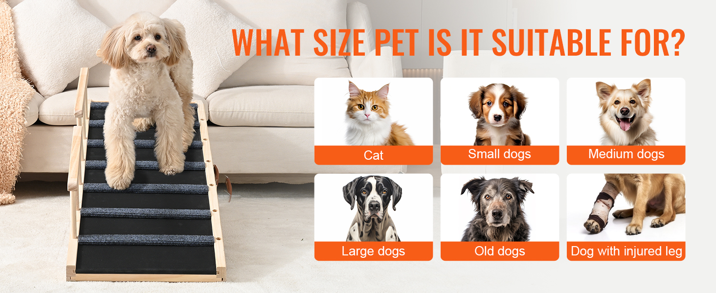 VEVOR dog ramp for cats, small dogs, medium dogs, large dogs, old dogs, and dogs with injured legs.