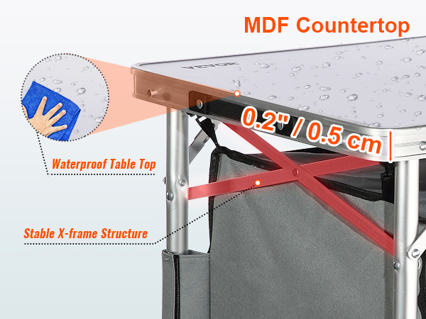 VEVOR camping table with waterproof mdf countertop, stable x-frame structure, and 0.2