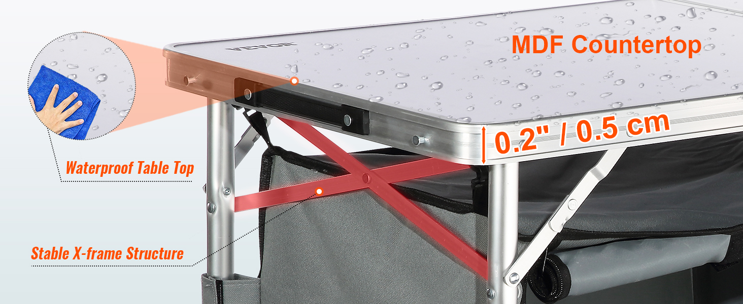VEVOR camping table with waterproof mdf countertop, stable x-frame structure, and 0.2
