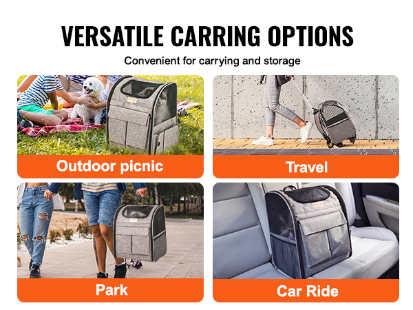 VEVOR rolling pet carrier backpack: versatile for outdoor picnic, travel, park, and car ride.