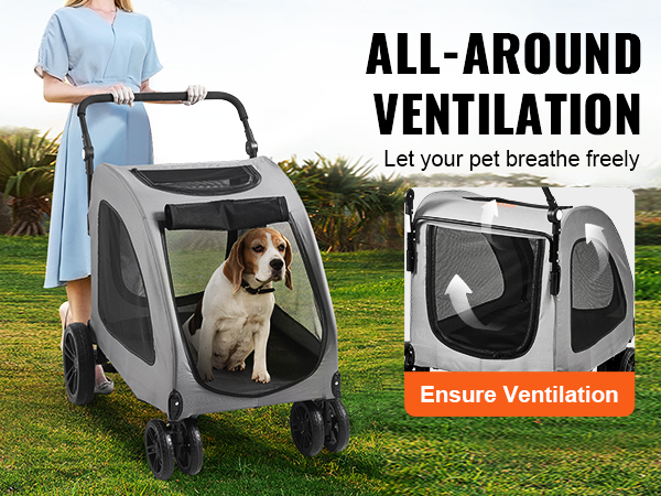 VEVOR pet stroller with all-around ventilation, preventing insect entry, reducing direct sunlight.