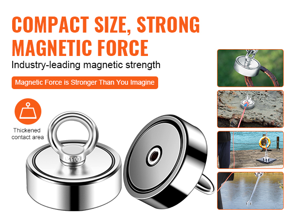 compact VEVOR magnet fishing kit showcasing strong magnetic force, pulling objects from water, 600lbs capacity.