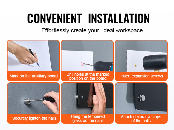 convenient installation steps for VEVOR magnetic glass whiteboard, effortless workspace creation.