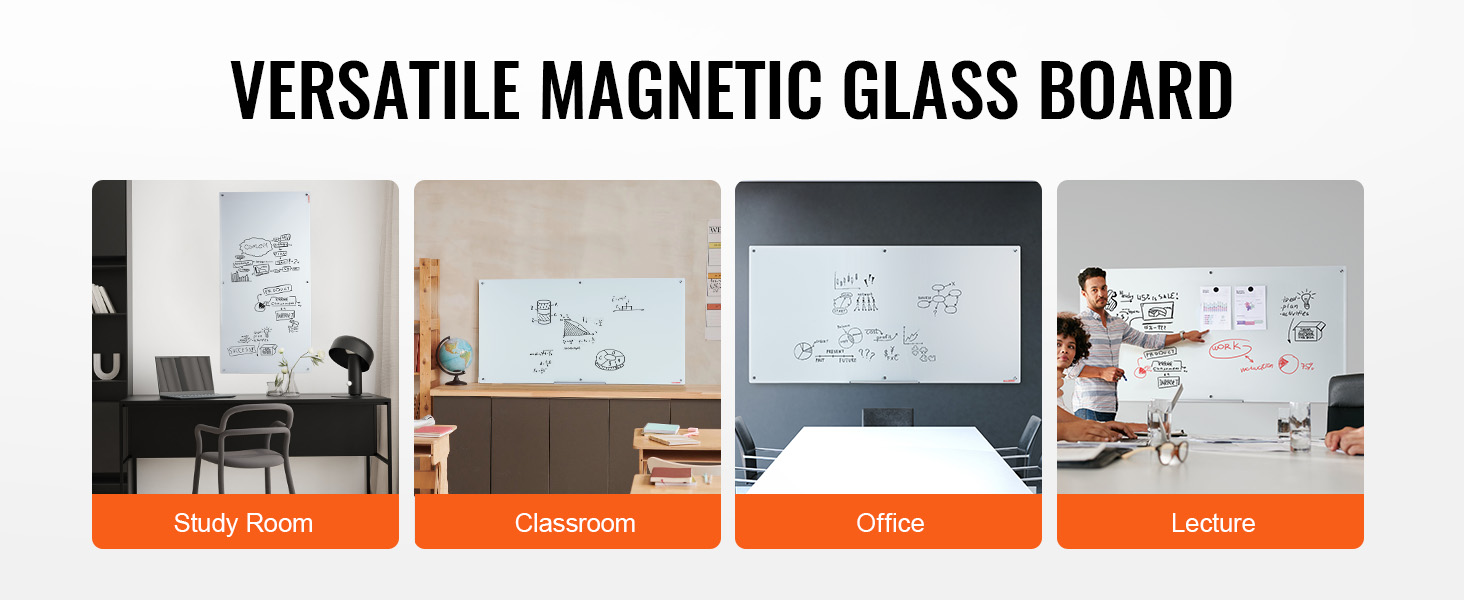 versatile magnetic glass board used in study room, classroom, office, and lecture settings.
