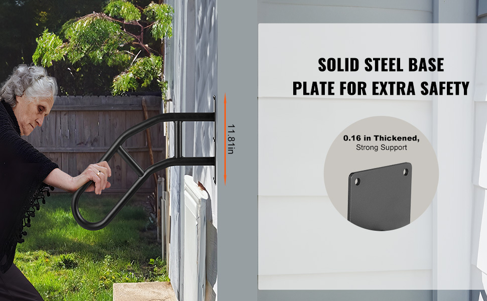 VEVOR outdoor handrails with solid steel base, 11.8in length, ensuring extra safety and support.