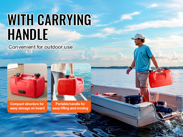 VEVOR marine fuel tank with carrying handle, easy storage, and lifting for outdoor use on boats.