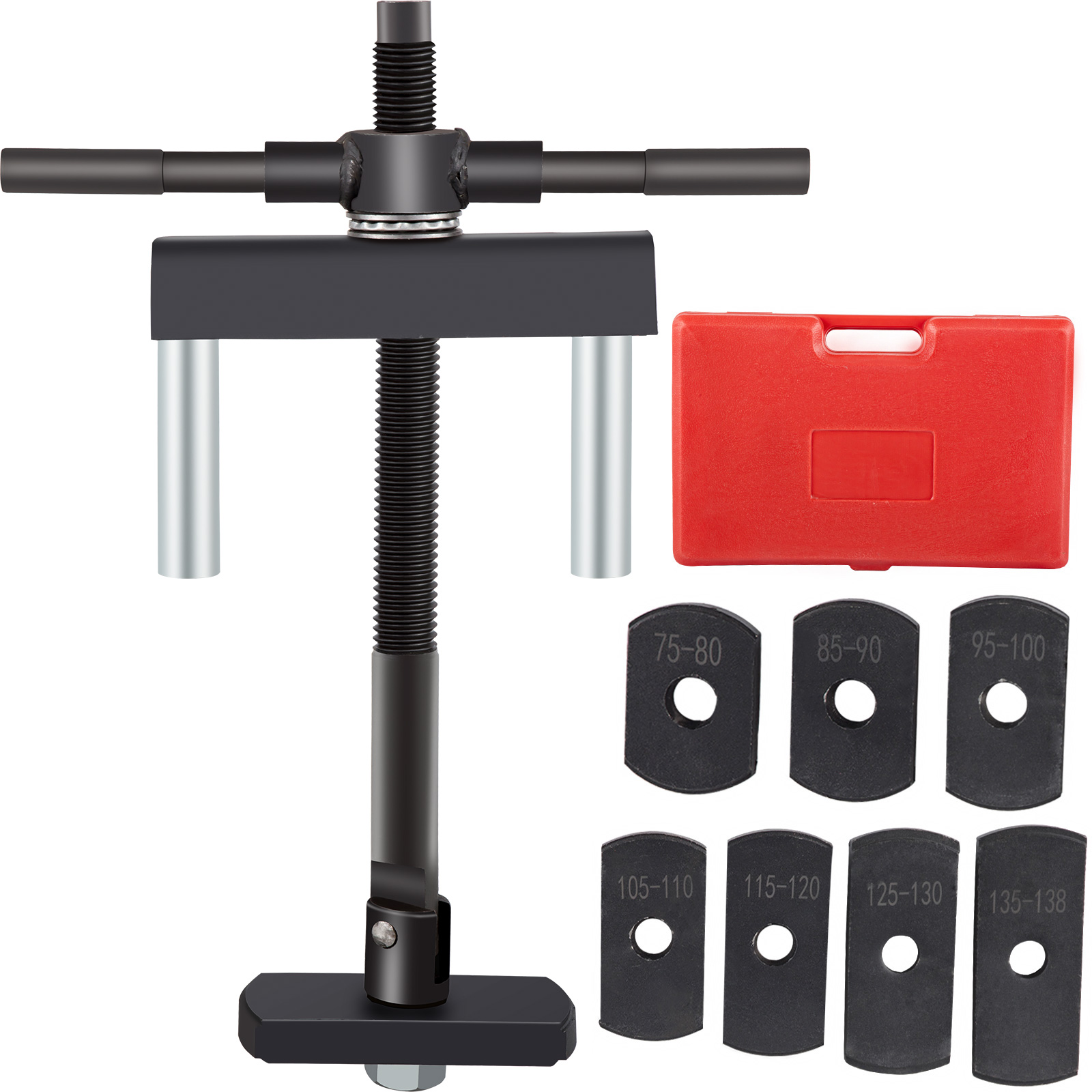 VEVOR cylinder liner puller set with tool, eight adapters, and red carrying case.