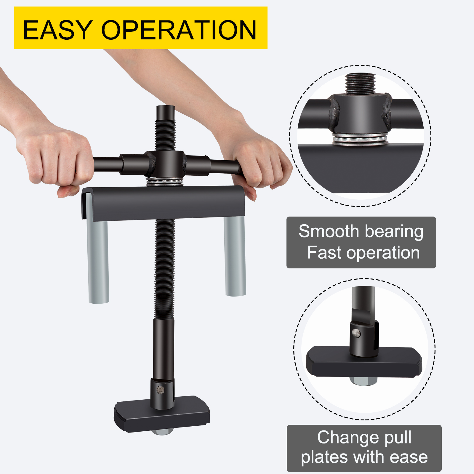 VEVOR cylinder liner puller in use with smooth bearing and interchangeable pull plates.