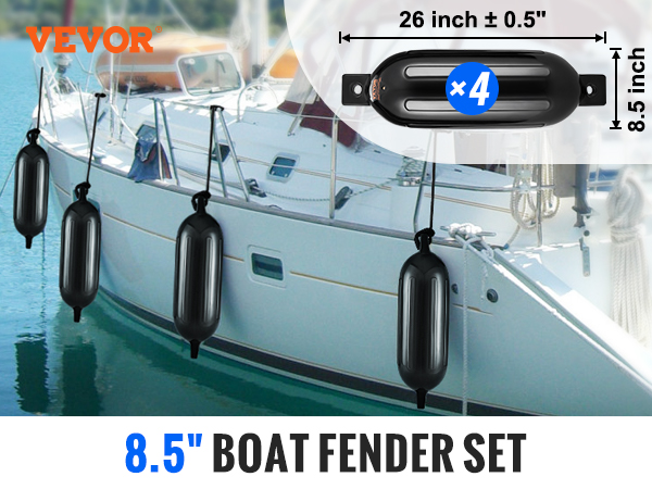 VEVOR boat fenders 8.5" set for yachts, sailboats, fishing boats, docks; high-impact hull protection.