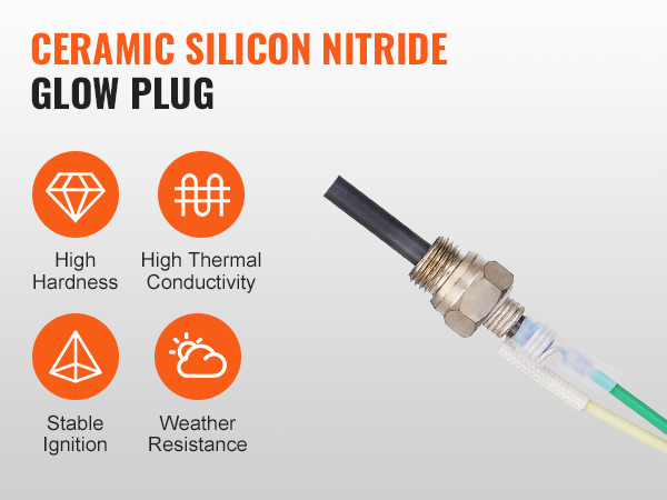 ceramic silicon nitride glow plug highlighting high hardness, high thermal conductivity, stable ignition, and weather resistance