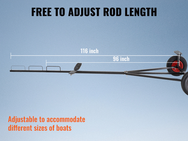 VEVOR boat trailer dolly with adjustable rod length up to 116 inches for various boat sizes.