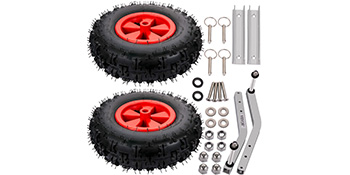 VEVOR boat launching wheels kit with red wheels, brackets, bolts, and pins.