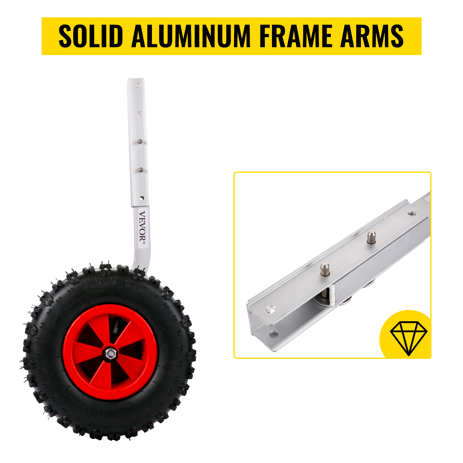 VEVOR boat launching wheels with solid aluminum frame arms and robust tires.