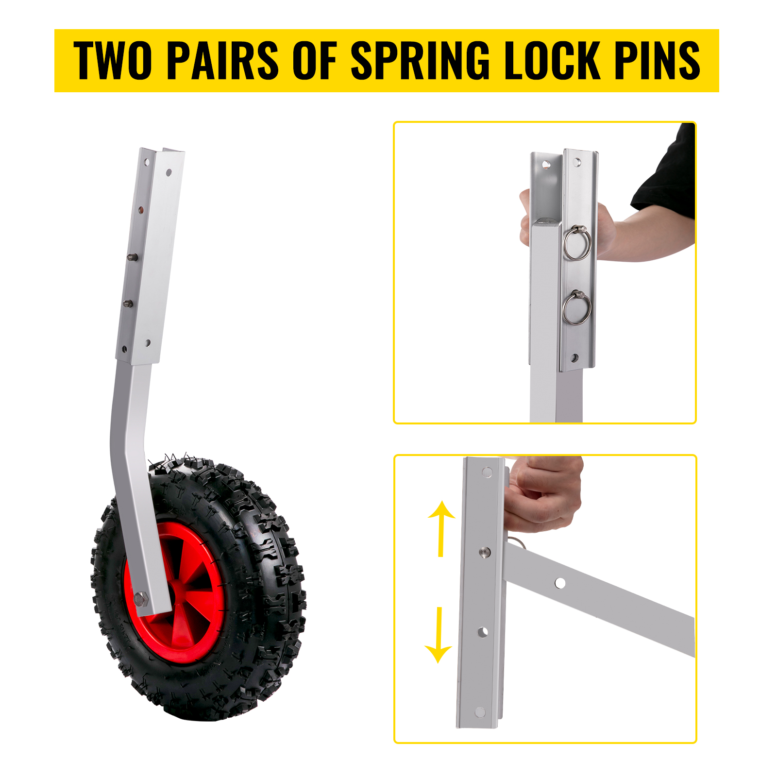 VEVOR boat launching wheels with spring lock pins, adjustable and detachable.