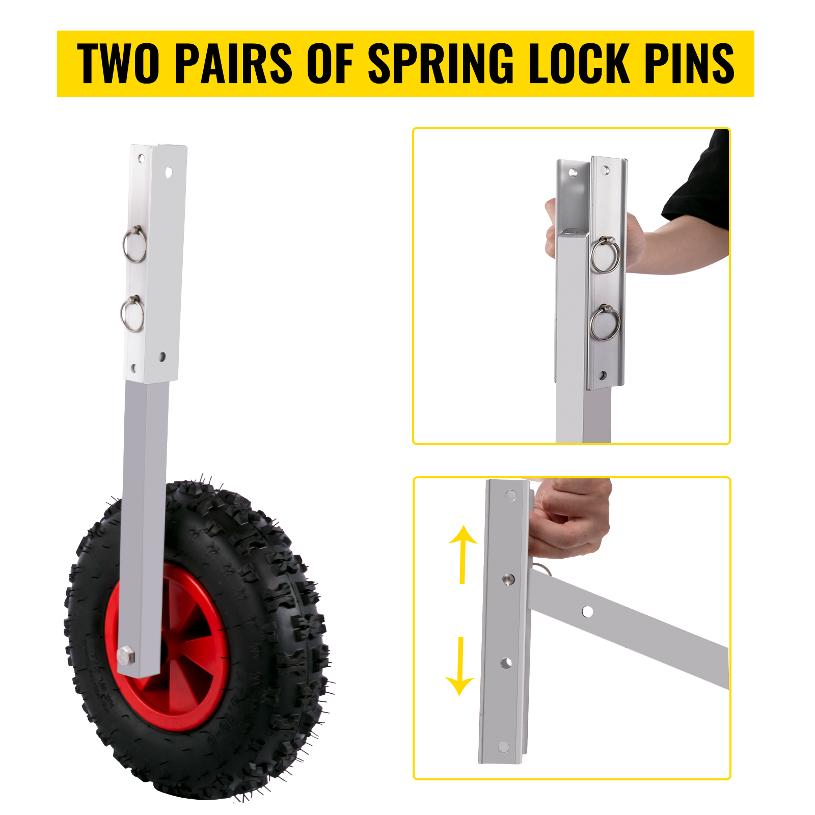 VEVOR boat launching wheels with spring lock pins for easy installation.
