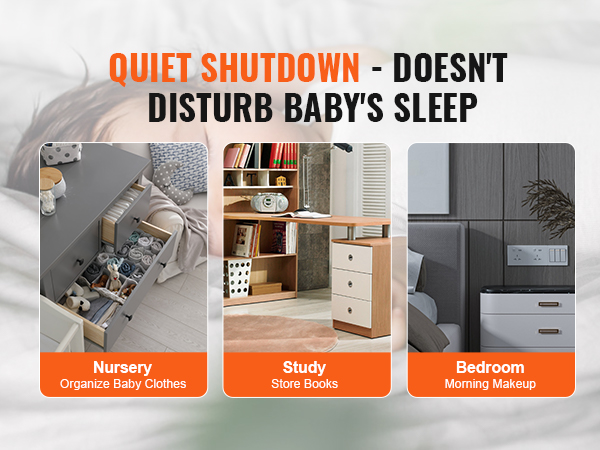 quiet shutdown VEVOR drawer slides 22 inch for nursery, study, and bedroom usage.