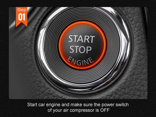 step 01: press start/stop button before using the VEVOR onboard air compressor kit.