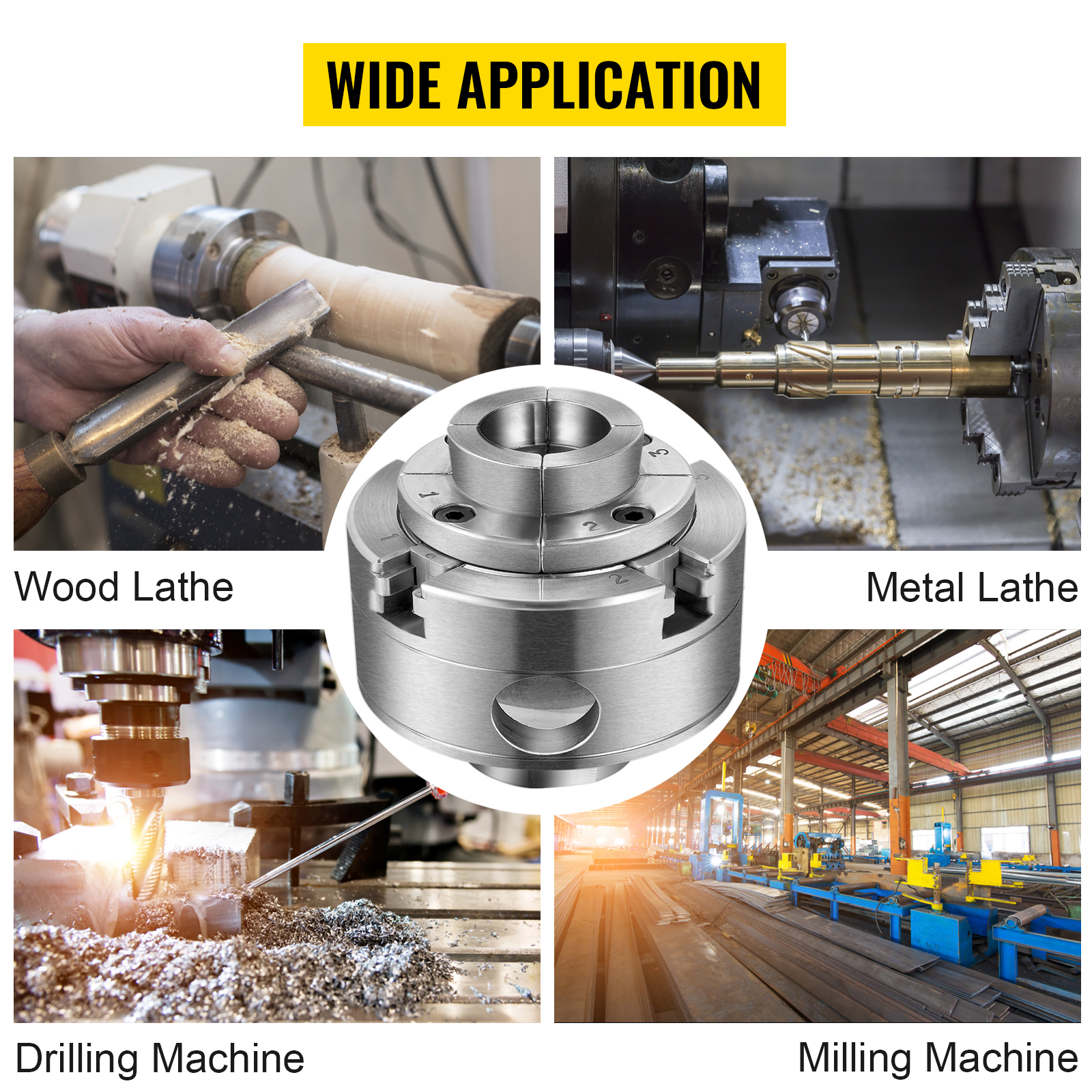 VEVOR wood lathe chuck for wood lathe, metal lathe, drilling, and milling machines.